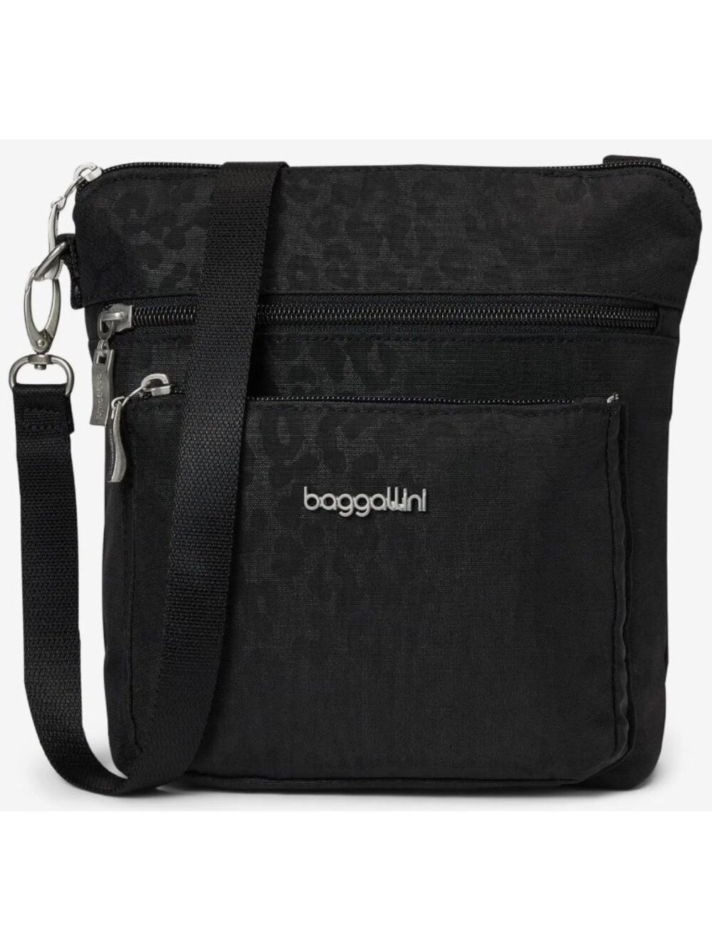 NWT Baggallini Modern Pocket Crossbody Bag Black Cheetah Emboss $80 [jb]